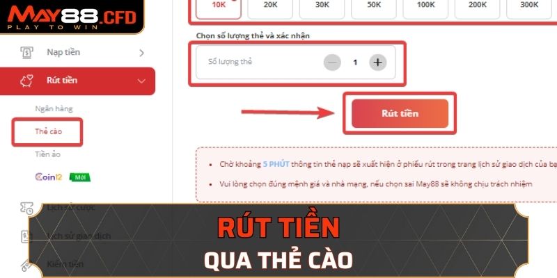 Rút tiền qua thẻ cào cực dễ